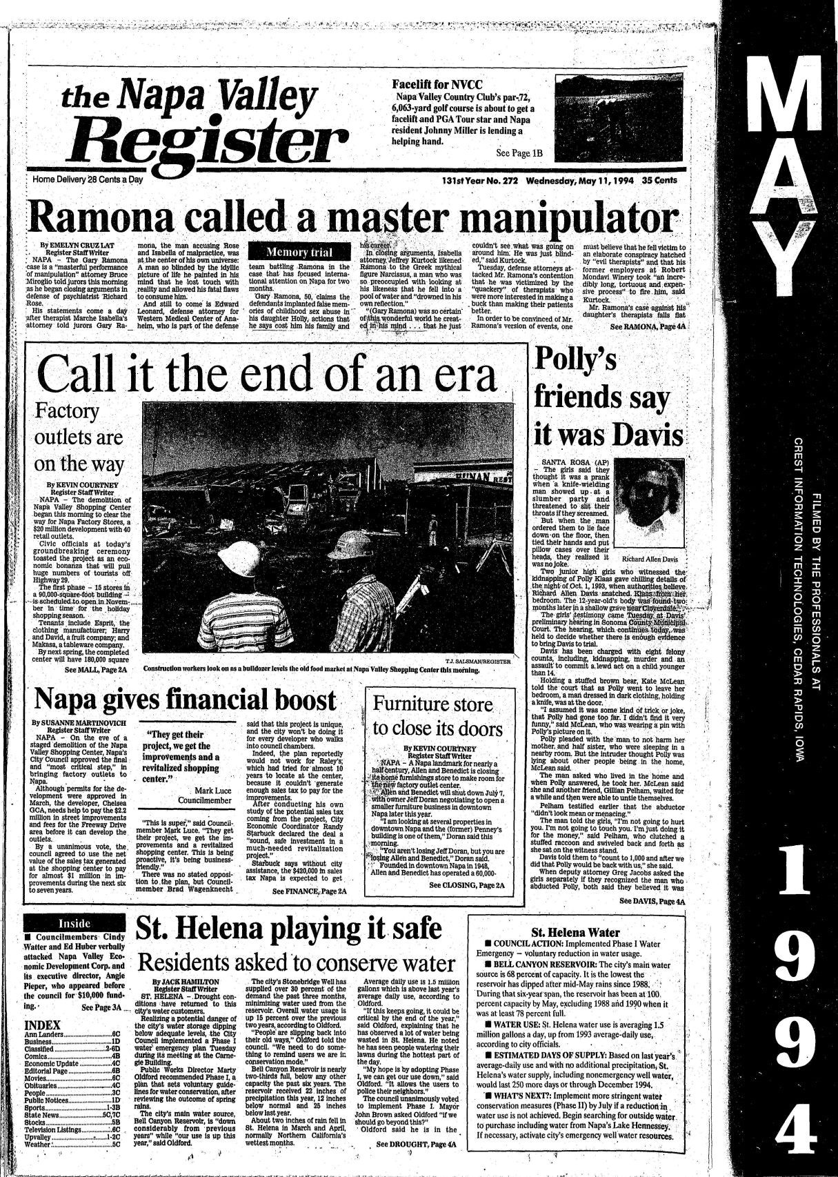 Factory stores demolition Napa Register May 11 1994 page 1A.jpg